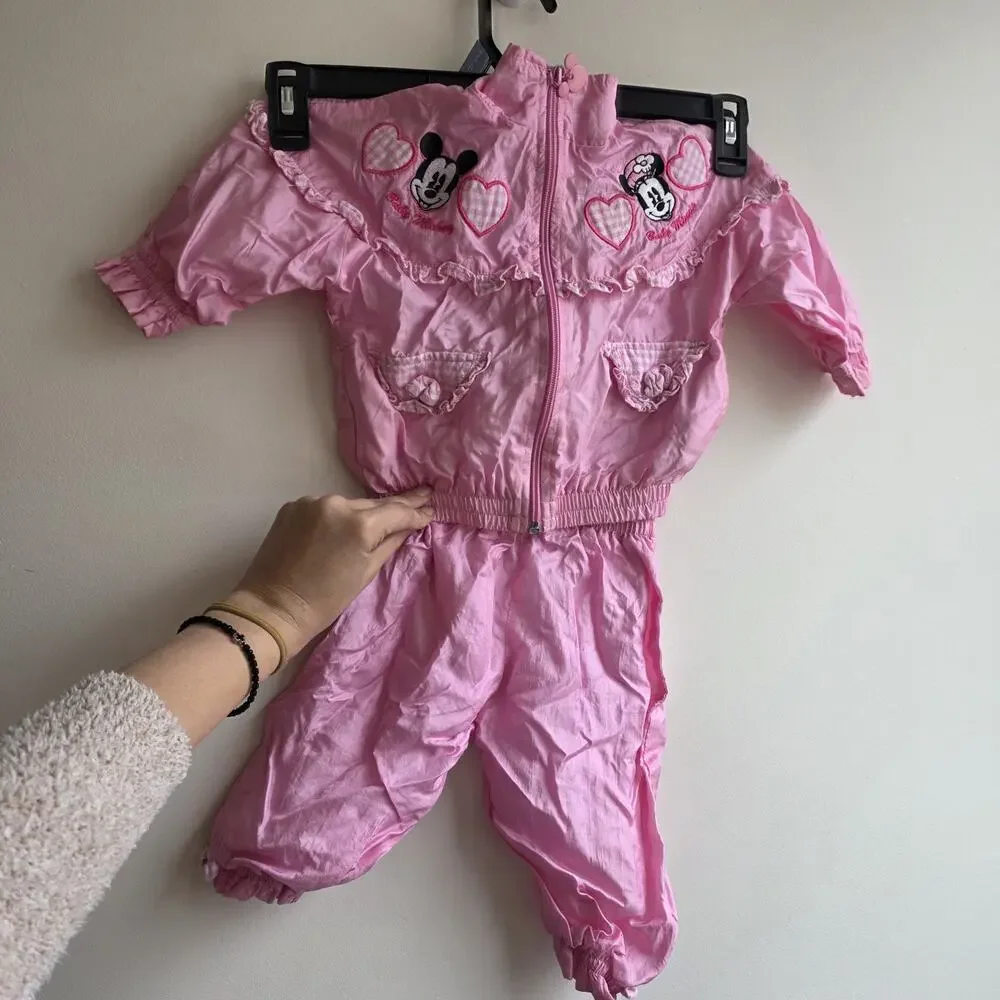 Vintage 1990s Disney Babies Minnie Mouse Windbreaker 2 Pc Tracksuit Set |‎ 12M